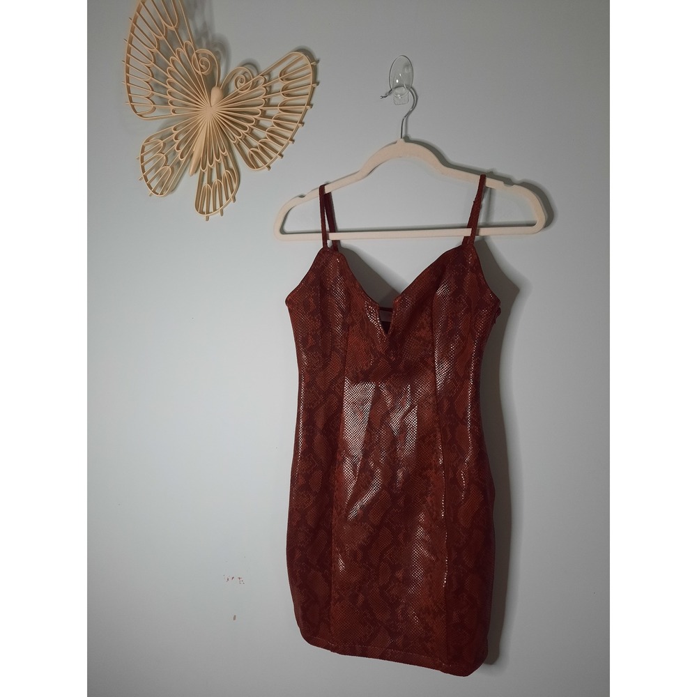 ASTR the Label Red Snakeskin Faux Leather Bodycon Mini Dress S